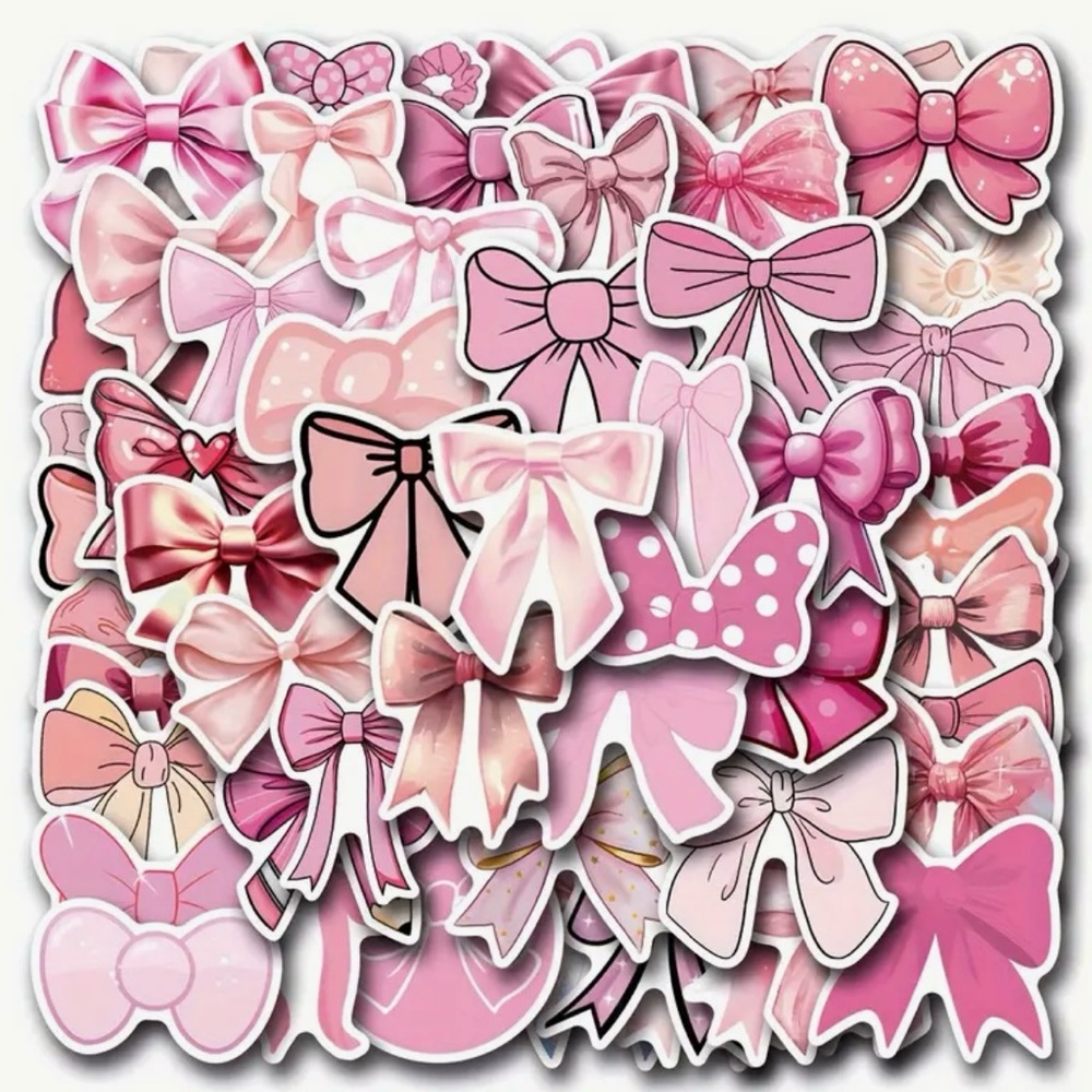 Set of 55 Pink Bows Stickers Ribbons